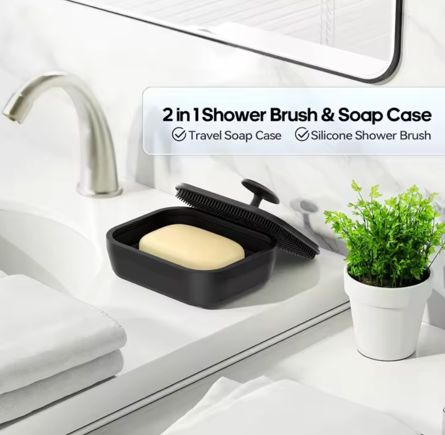 Soap Dish With Silicone Body Scrubber